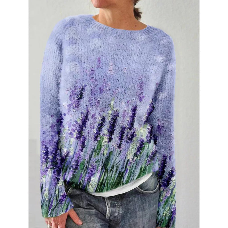 Farbenfroher, weicher Pullover mit lebendigem Blumendruck, stilvoll und bequem für Damen