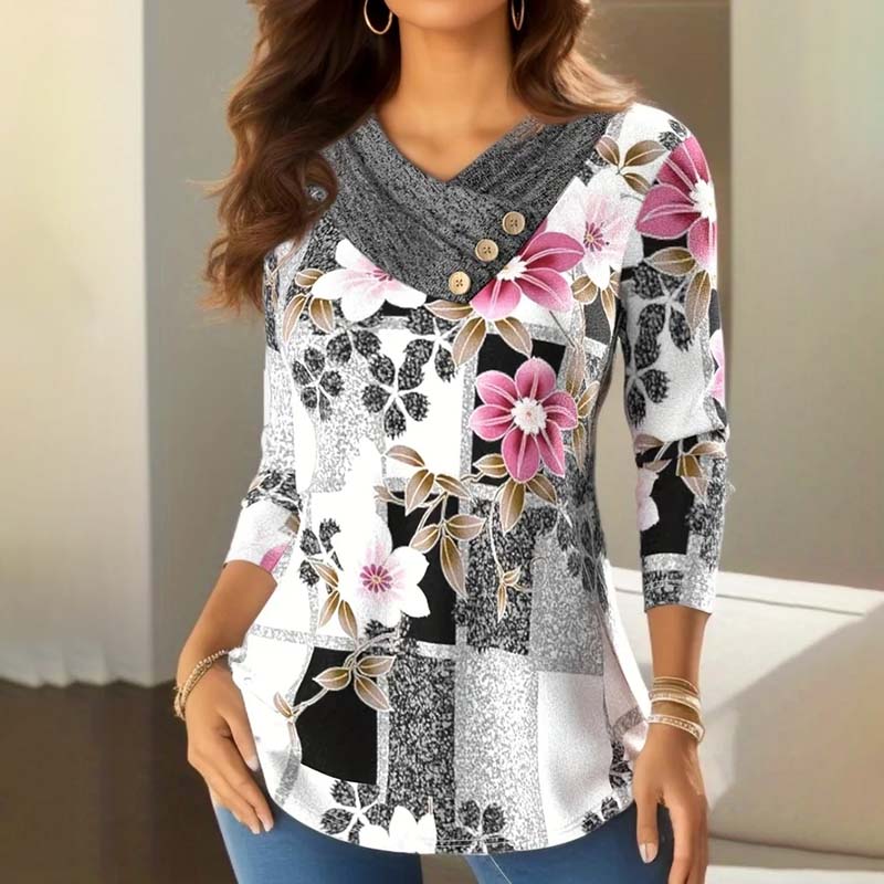 Schicke florale Patchwork-Bluse für Damen