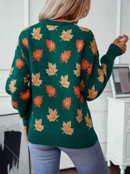 Kuscheliger, warmer Herbstpullover mit Ahornblättern für Damen