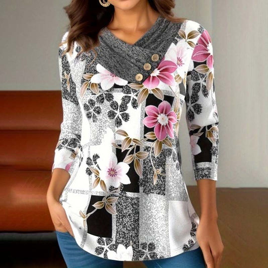 Schicke florale Patchwork-Bluse für Damen