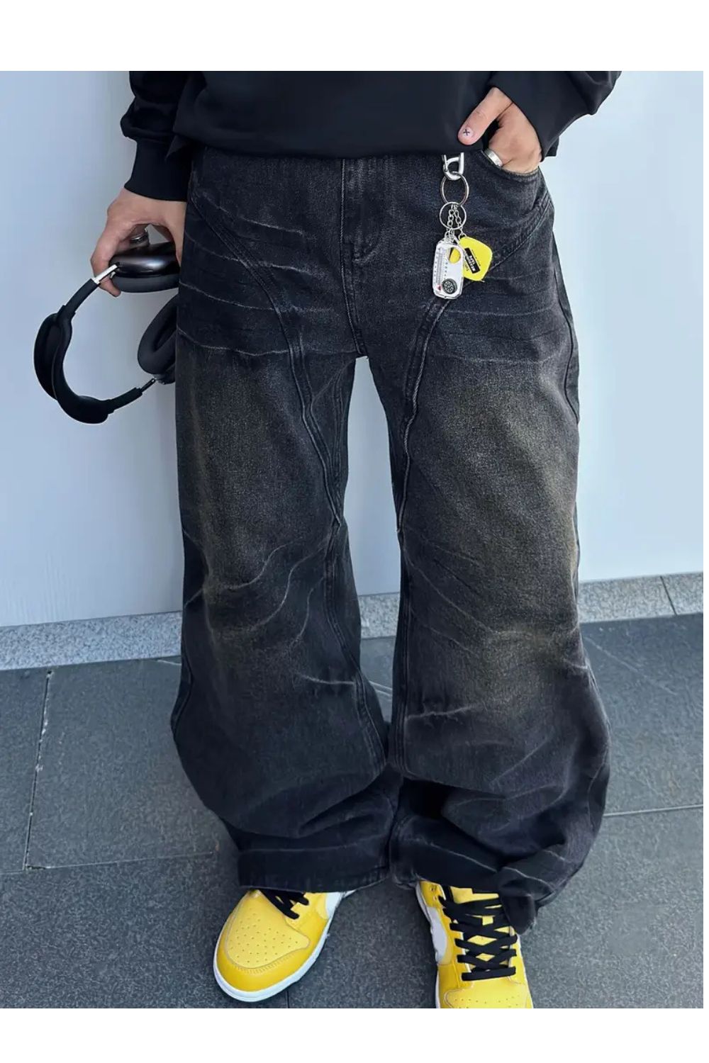 Coole, lässige, schwarze Baggy-Jeans für Männer