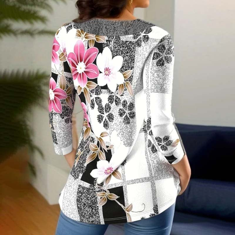 Schicke florale Patchwork-Bluse für Damen