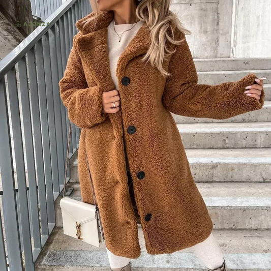 Kuscheliger, warmer, eleganter flauschiger Wintermantel für Damen