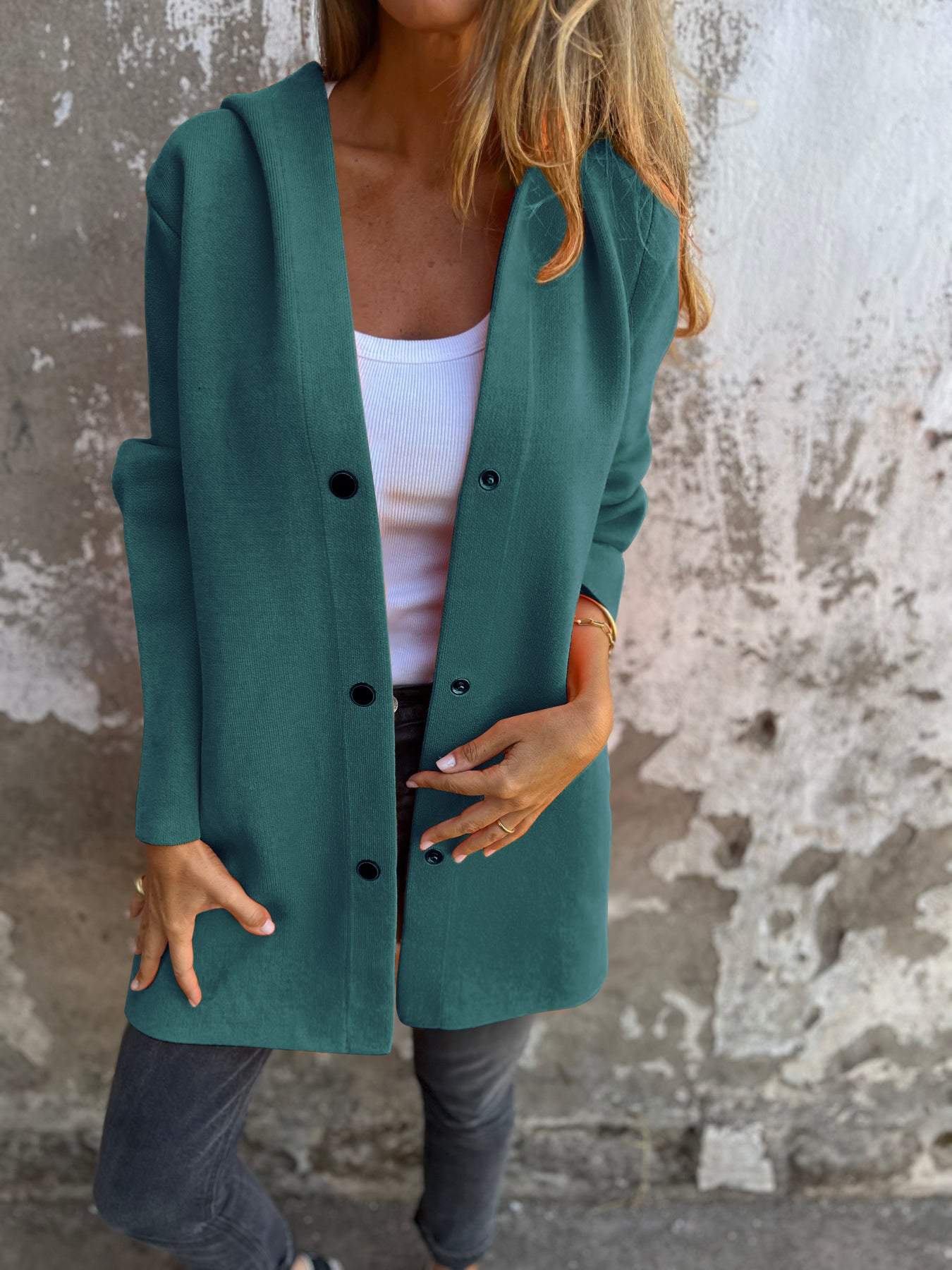 Elegante, gemütliche Herbst-Strickjacke mit Kapuze für Damen