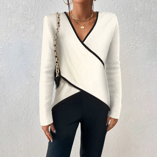 Chic, eleganter, vielseitiger asymmetrischer Wickelpullover für Damen