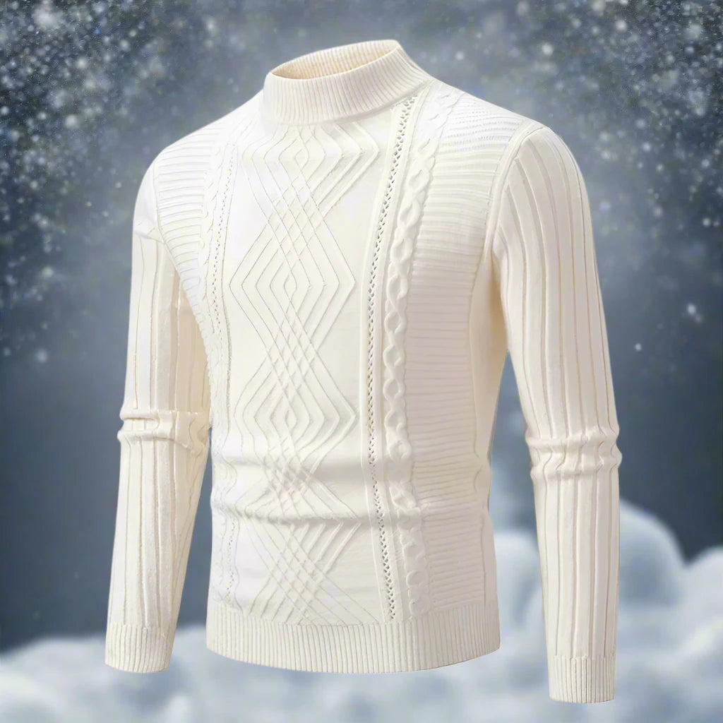 Eleganter Herren-Strickpullover mit Zopf- und Diamantmuster