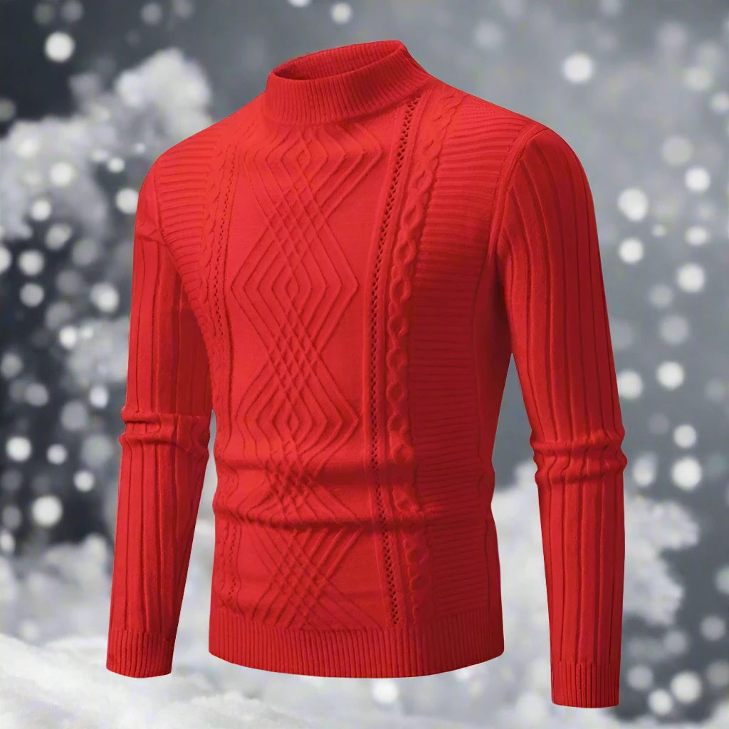 Eleganter Herren-Strickpullover mit Zopf- und Diamantmuster