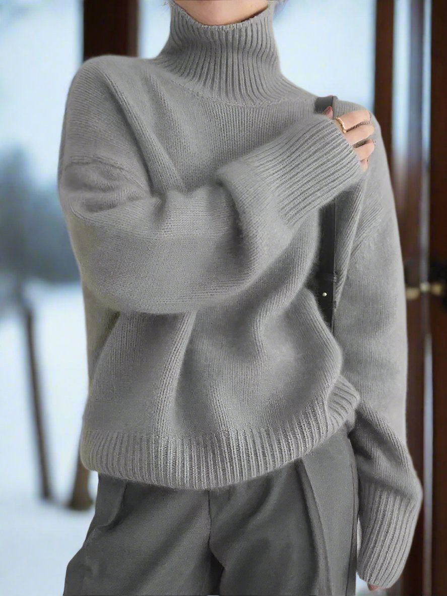 Luxuriöser Strickpullover mit Rollkragen, weich, übergroß, elegant für Damen