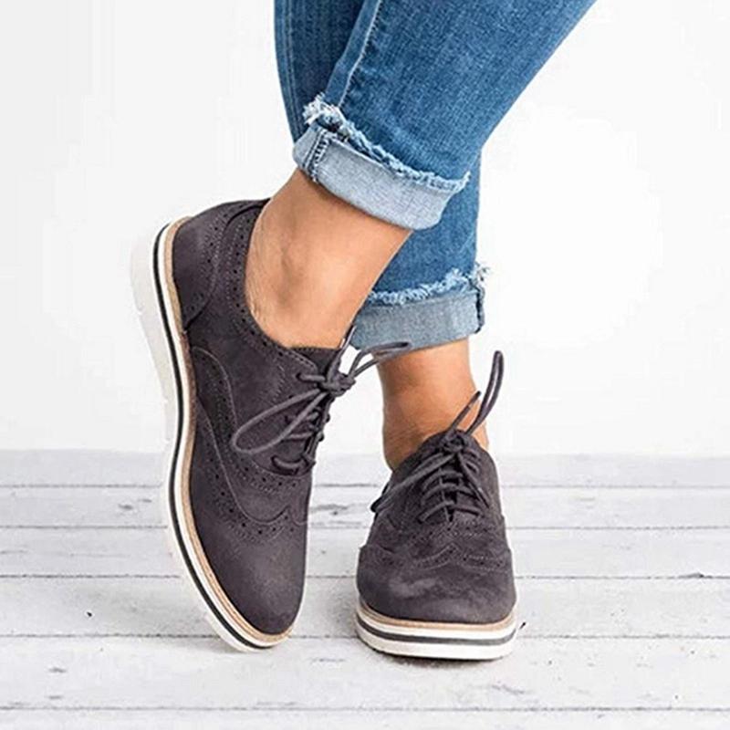 Grau Lederschuhe mit Schnürsenkeln für Damen