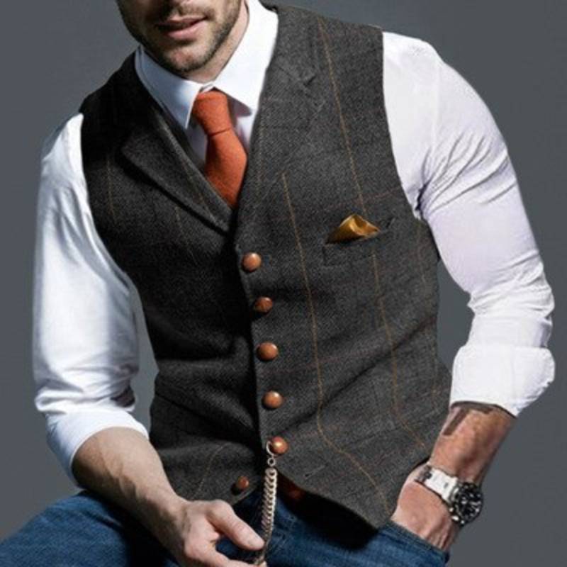 Grau elegante Herren Anzug Weste mit Karomuster