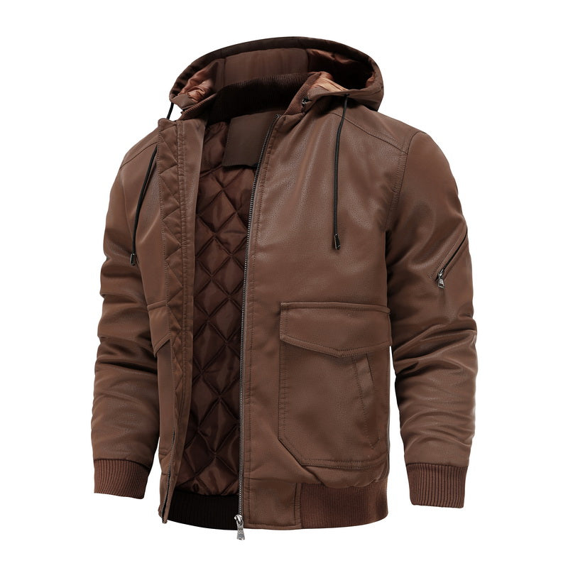 Braun Lederjacke mit Kapuze