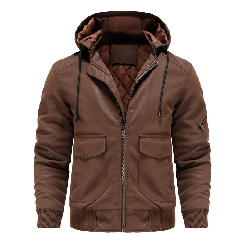 Braun Lederjacke mit Kapuze