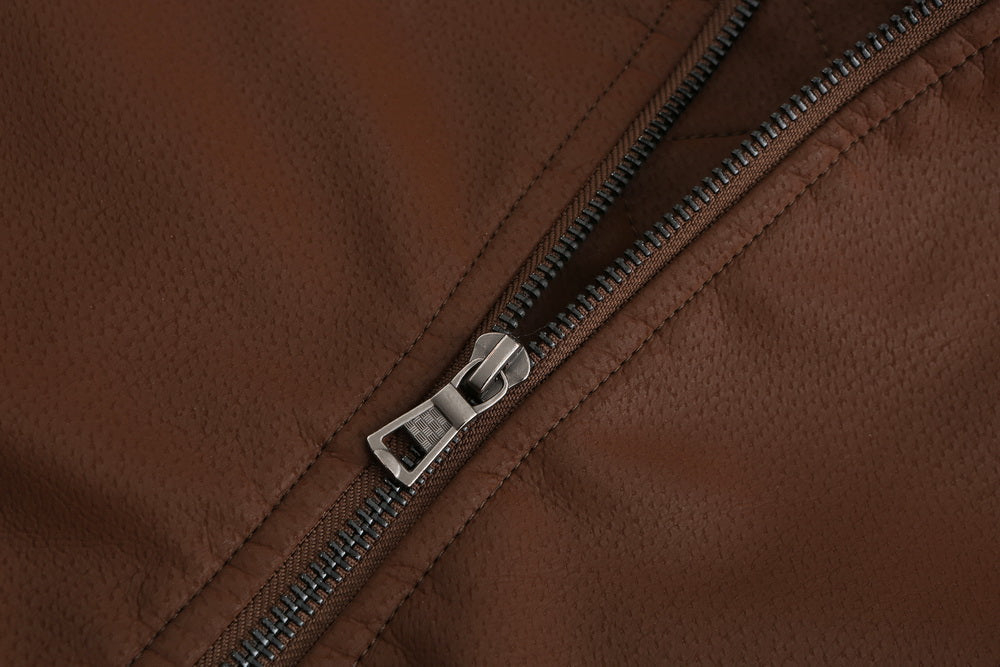 Braun Lederjacke mit Kapuze