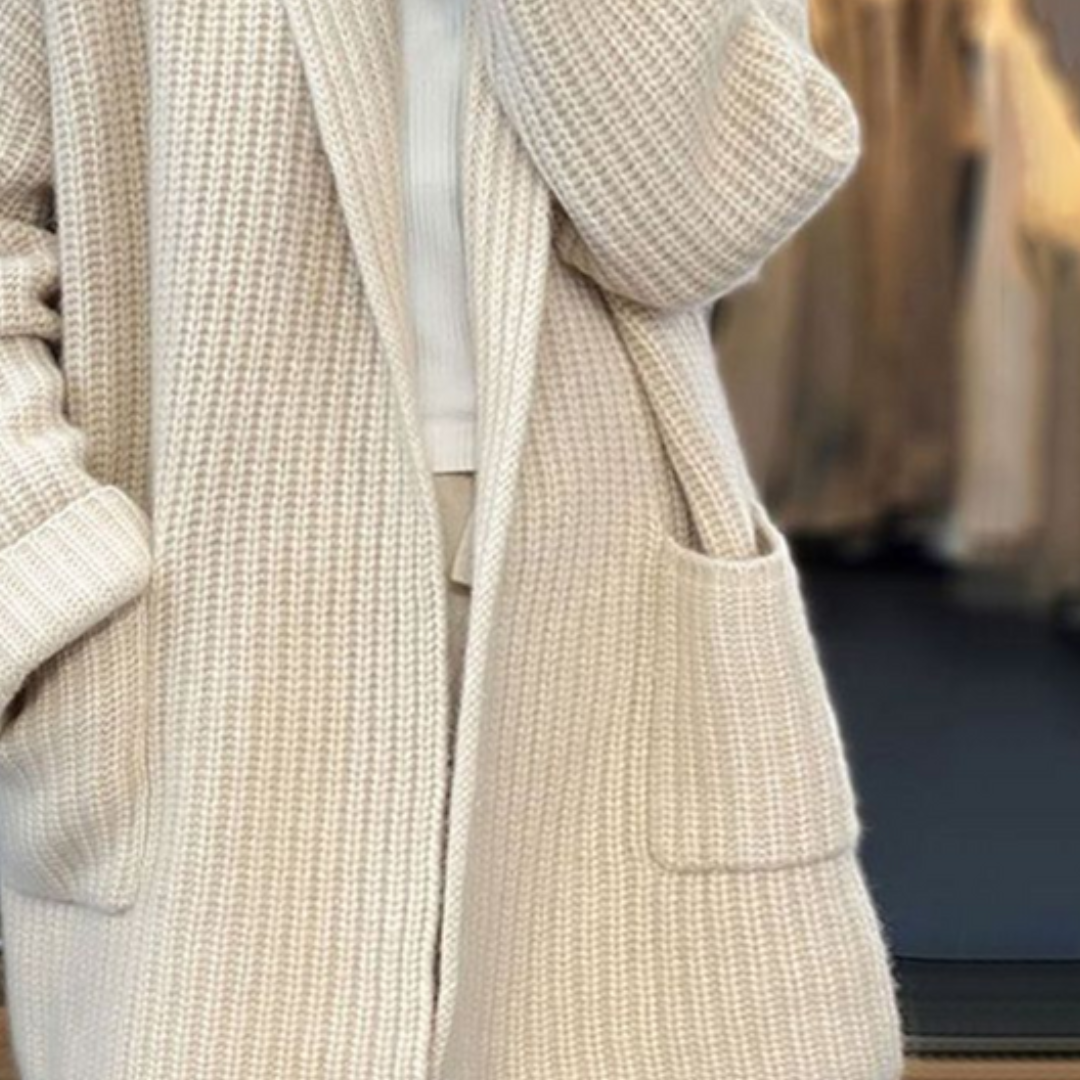 Beige Strickjacke mit Rits für Damen