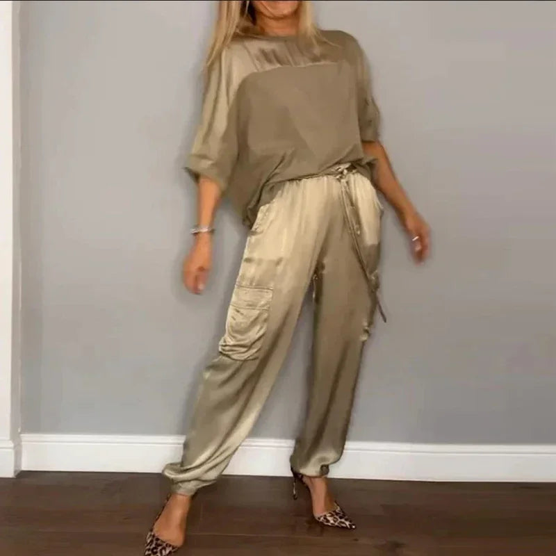 Luxuriöses, stilvolles, vielseitiges Satin-Loungewear-Set für Damen