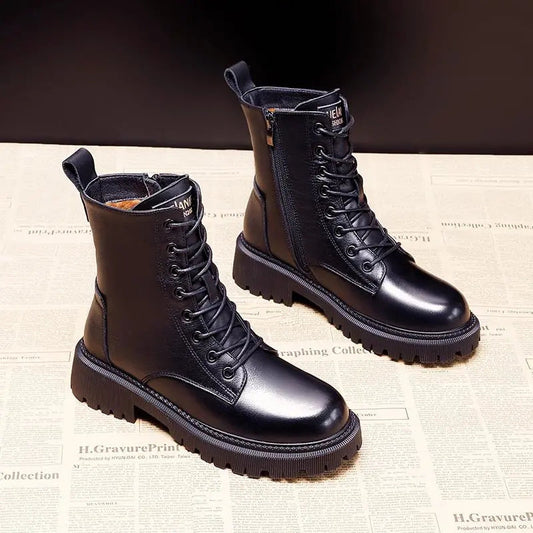 Gemütliche, stylische und vielseitige schwarze Leder-Winterstiefel für Damen