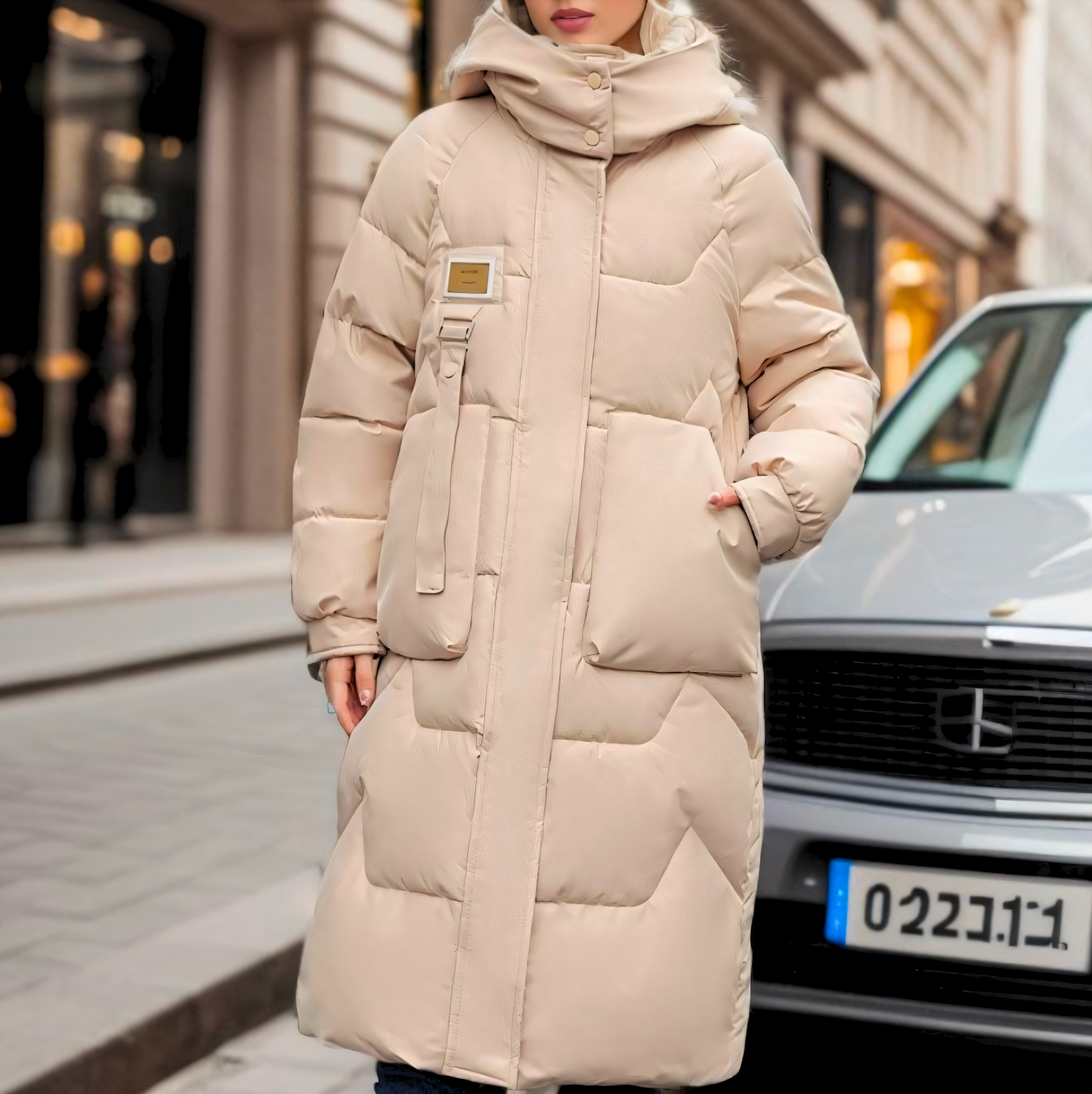 Stilvolle, warme, lange Pufferjacke für Damen