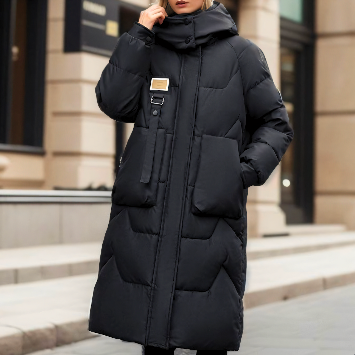 Stilvolle, warme, lange Pufferjacke für Damen