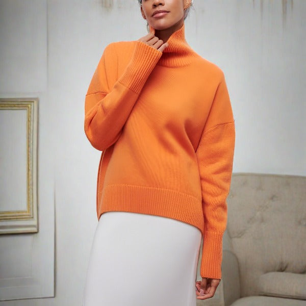 Orange hochwertige Pullover mit hohem Kragen für Damen