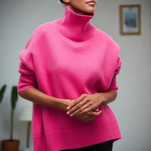 Rosa hochwertige Pullover mit hohem Kragen für Damen