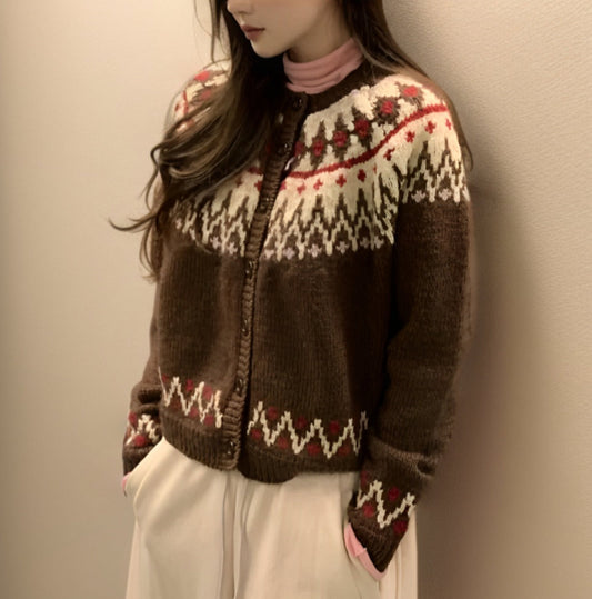 Gemütlicher, entspannter, Fair-Isle-Strick-Cardigan für Damen