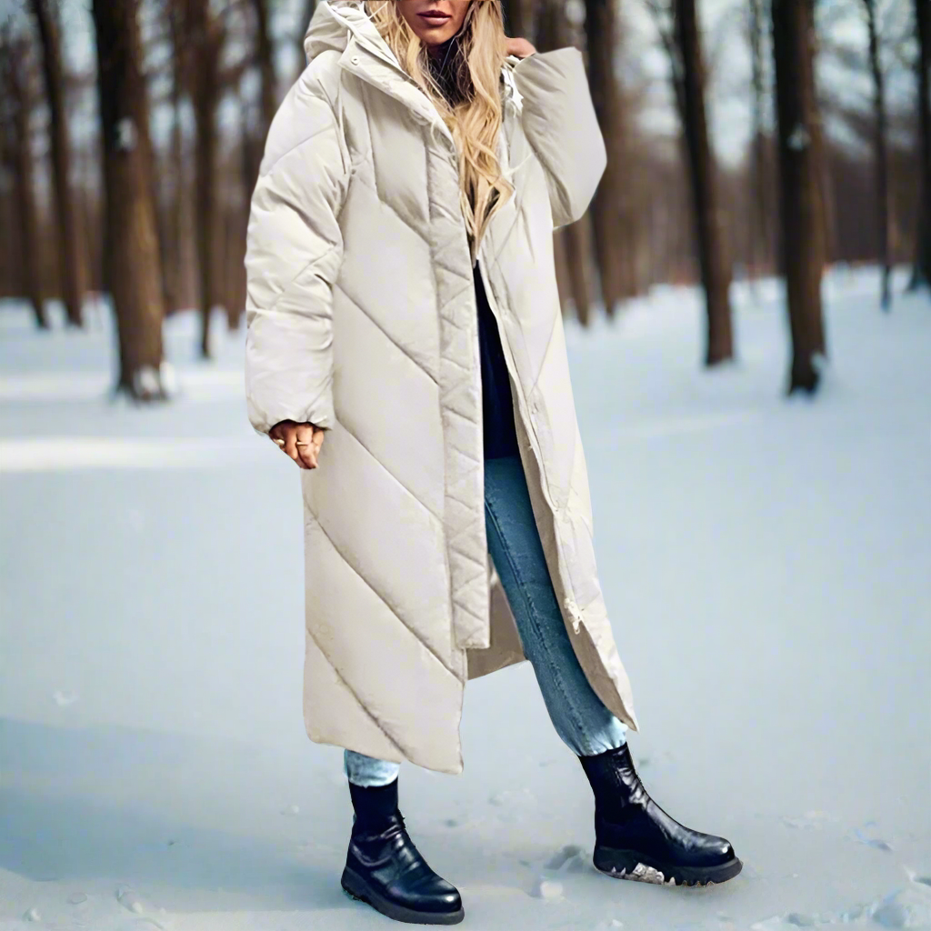 Warme, lange, gemütliche Kapuzenjacke für Damen