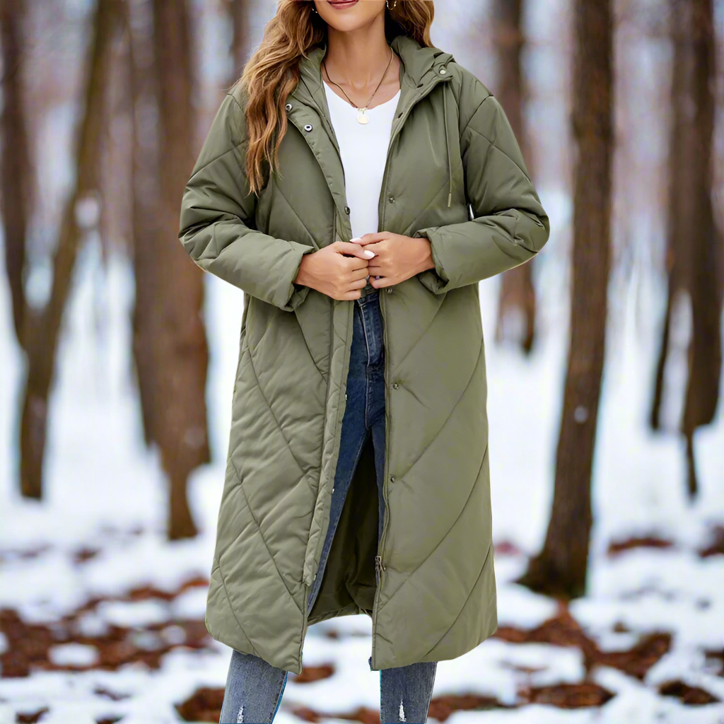 Warme, lange, gemütliche Kapuzenjacke für Damen