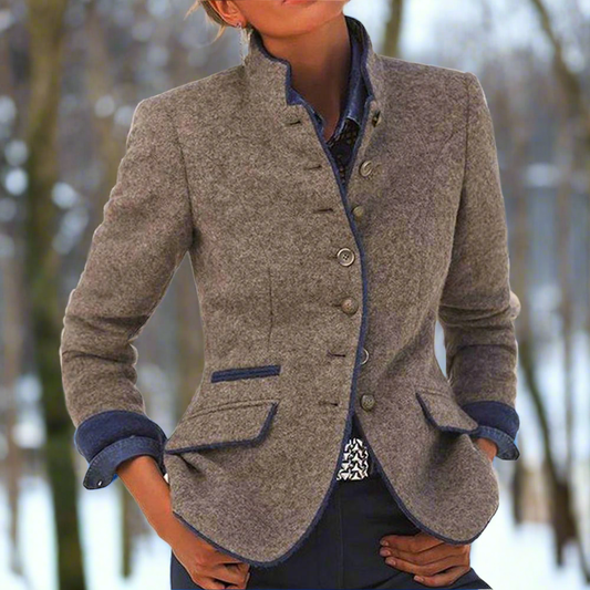 Eleganter, stylischer und vielseitiger Blazer mit hohem Kragen für Damen