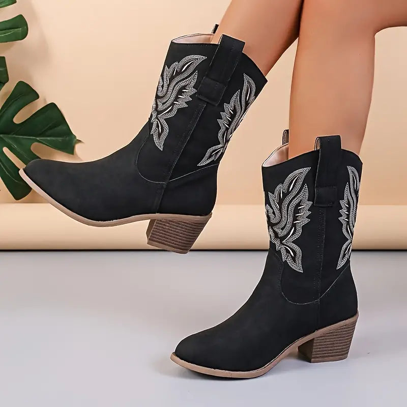 Rustikale, bestickte, komfortable Western Knöchelstiefel für Damen