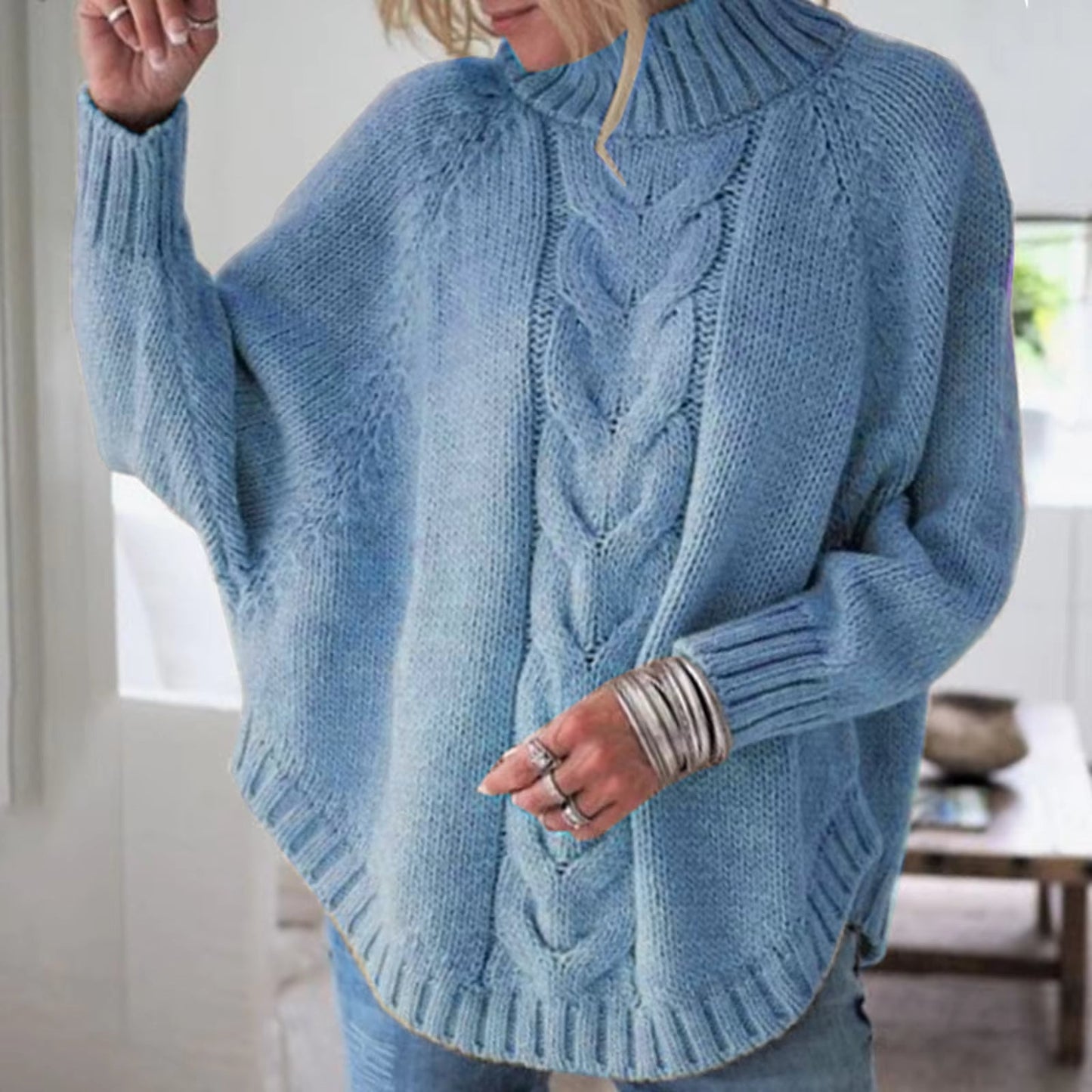 Gemütlicher, eleganter, übergroßer Zopfmuster-Pullover für Damen