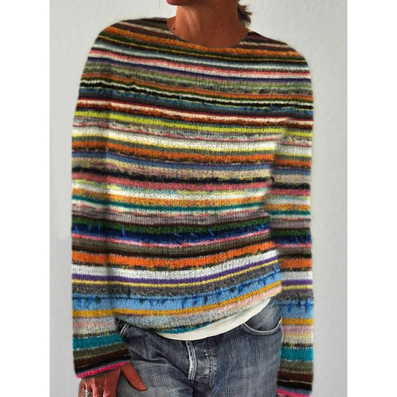 Auffälliger, gemütlicher, bunter Strickpullover für Damen