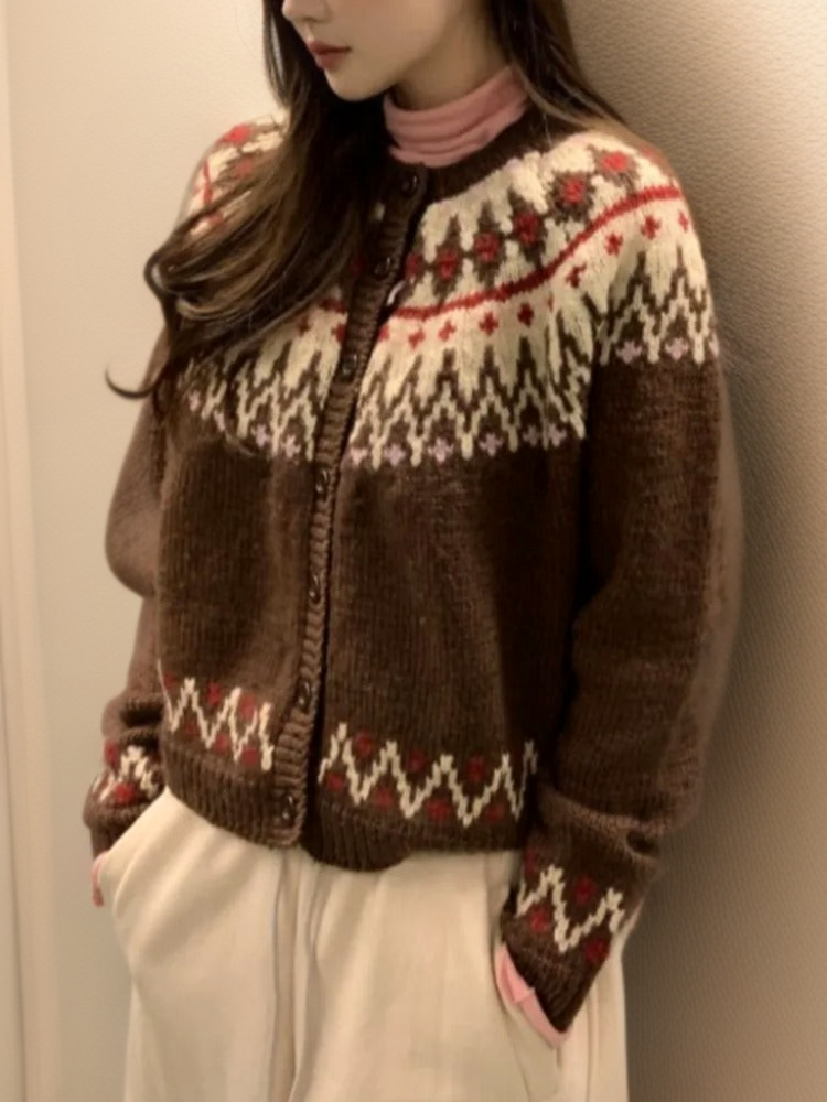 Gemütlicher, entspannter, Fair-Isle-Strick-Cardigan für Damen