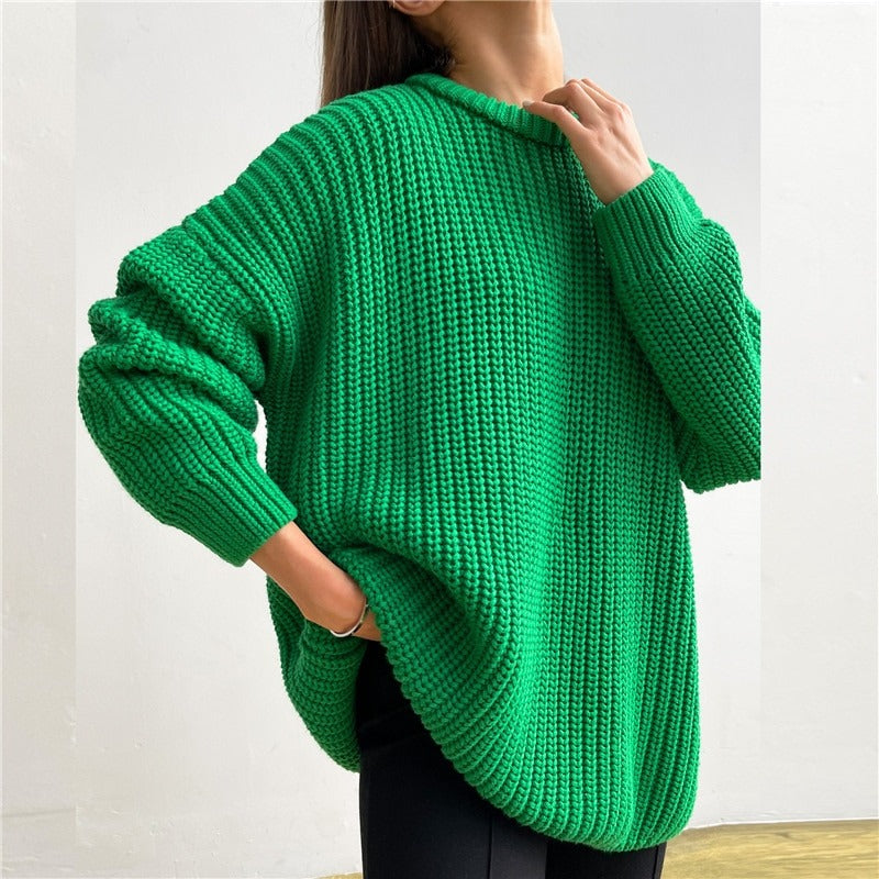 Molly – Modischer Strickpullover in Uni mit Rundhalsausschnitt