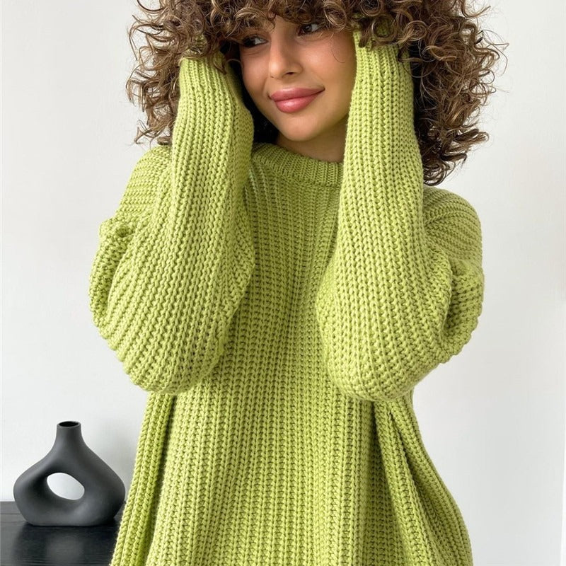 Molly – Modischer Strickpullover in Uni mit Rundhalsausschnitt