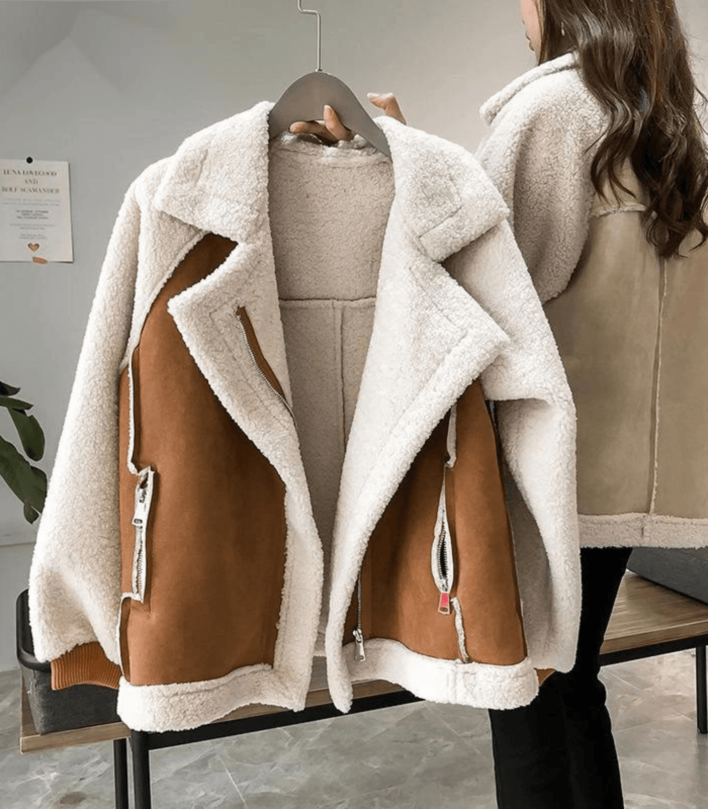 Kuschelige Winterjacke mit Lammfell-Imitat für Damen